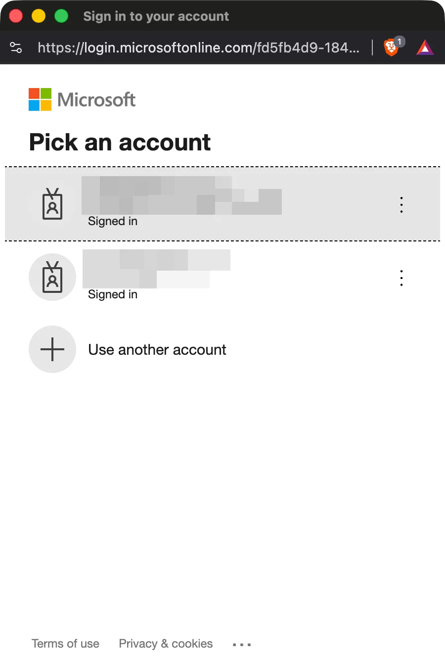 Conferma di selezione account Microsoft
