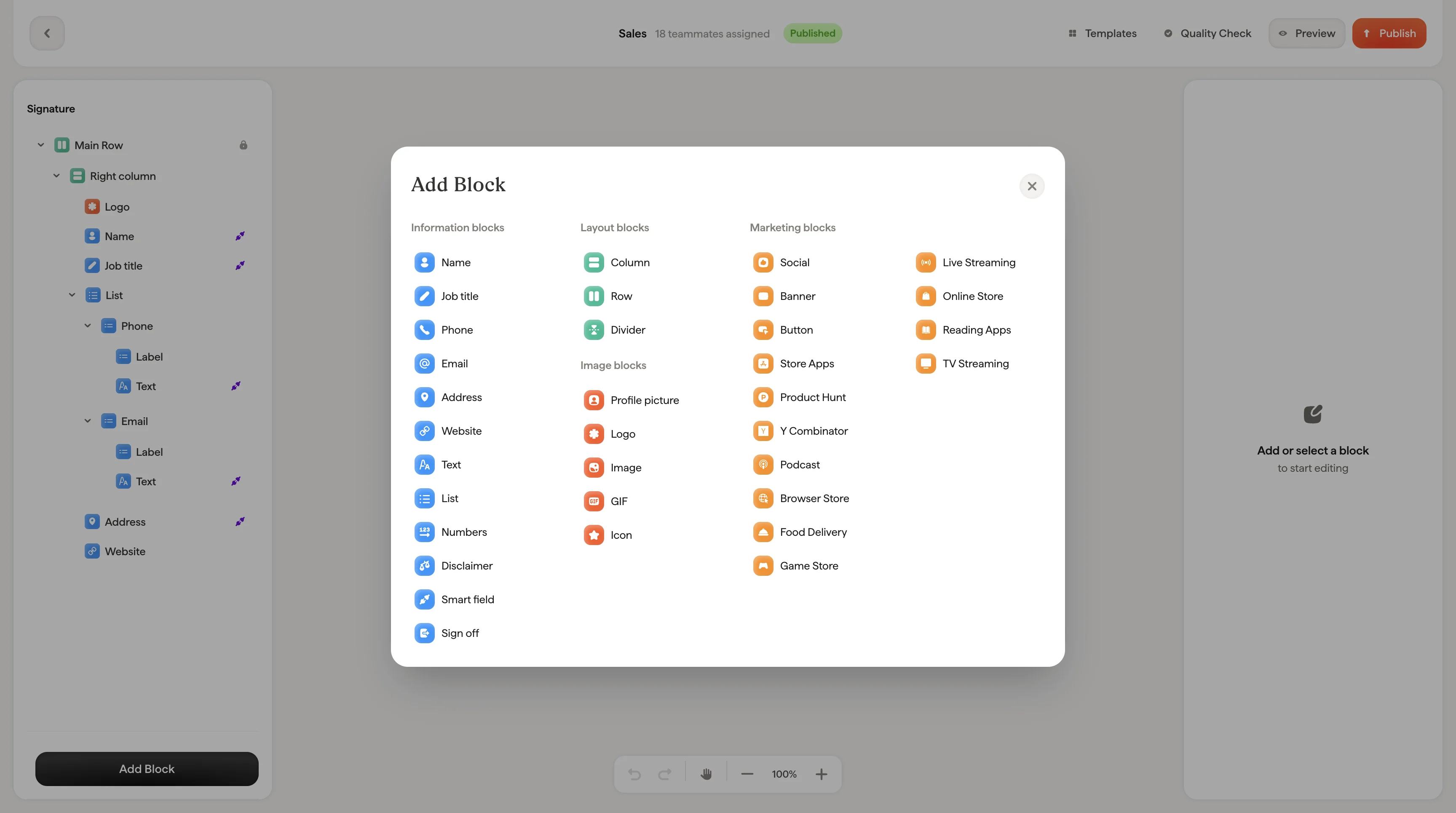 Canvas des E-Mail-Signatur-Editors