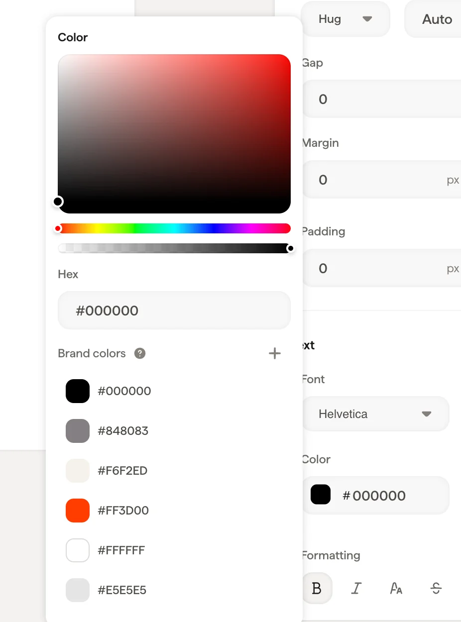 Selector de color con la paleta de colores de marca en el panel de estilo Selector de color con la paleta de colores de marca en el panel de estilo