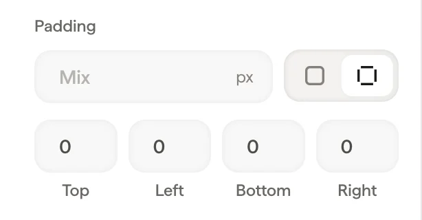 Controles de relleno con ajustes individuales por lado en el panel de estilo Controles de relleno con ajustes individuales por lado en el panel de estilo