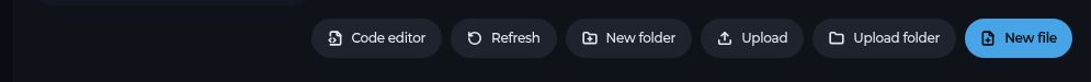 The Files toolbar with Code editor, Refresh, New folder, Upload, Upload folder, and New file
