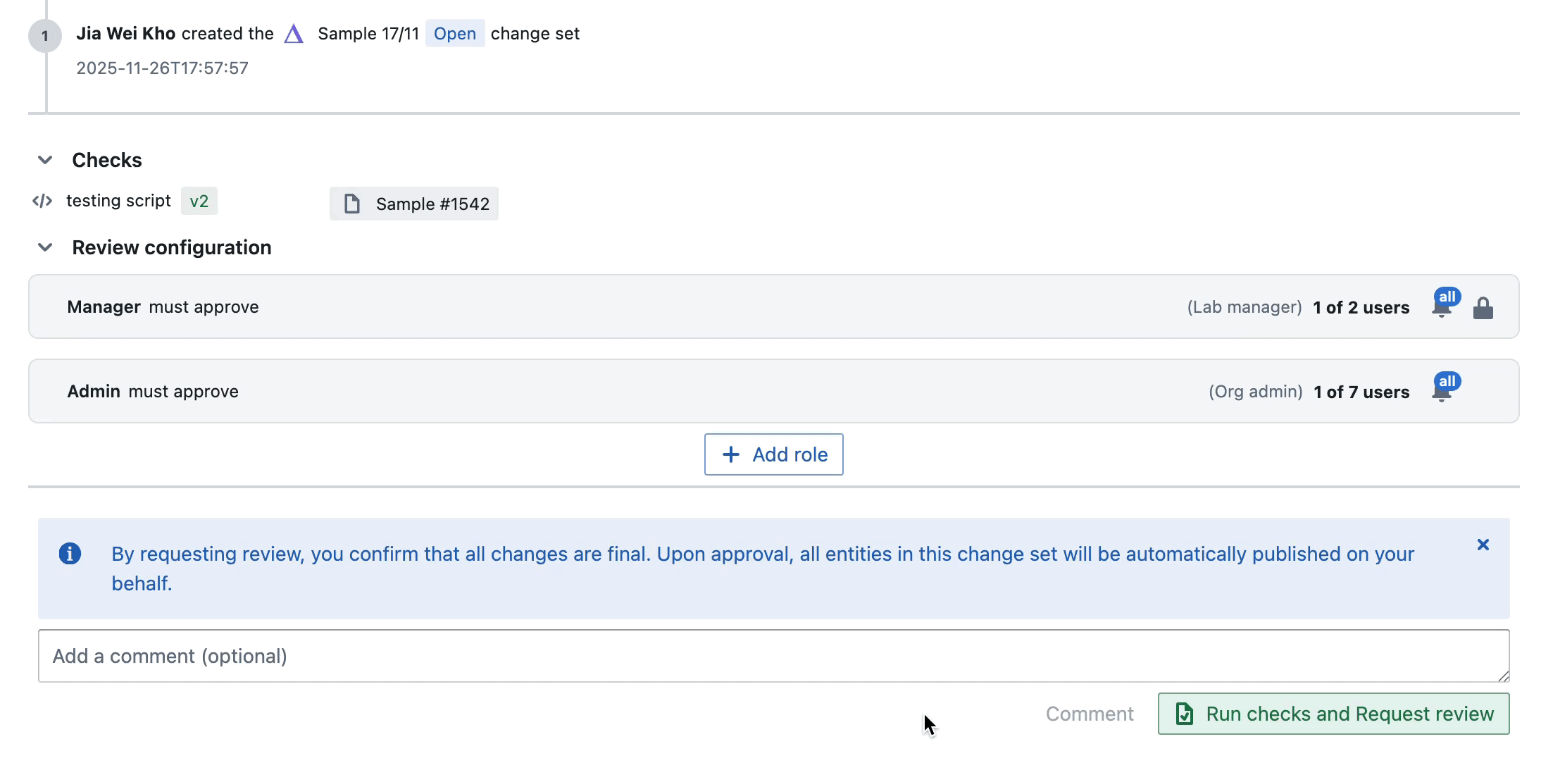 Configure review roles on change set Configure notifications on review role in change set
