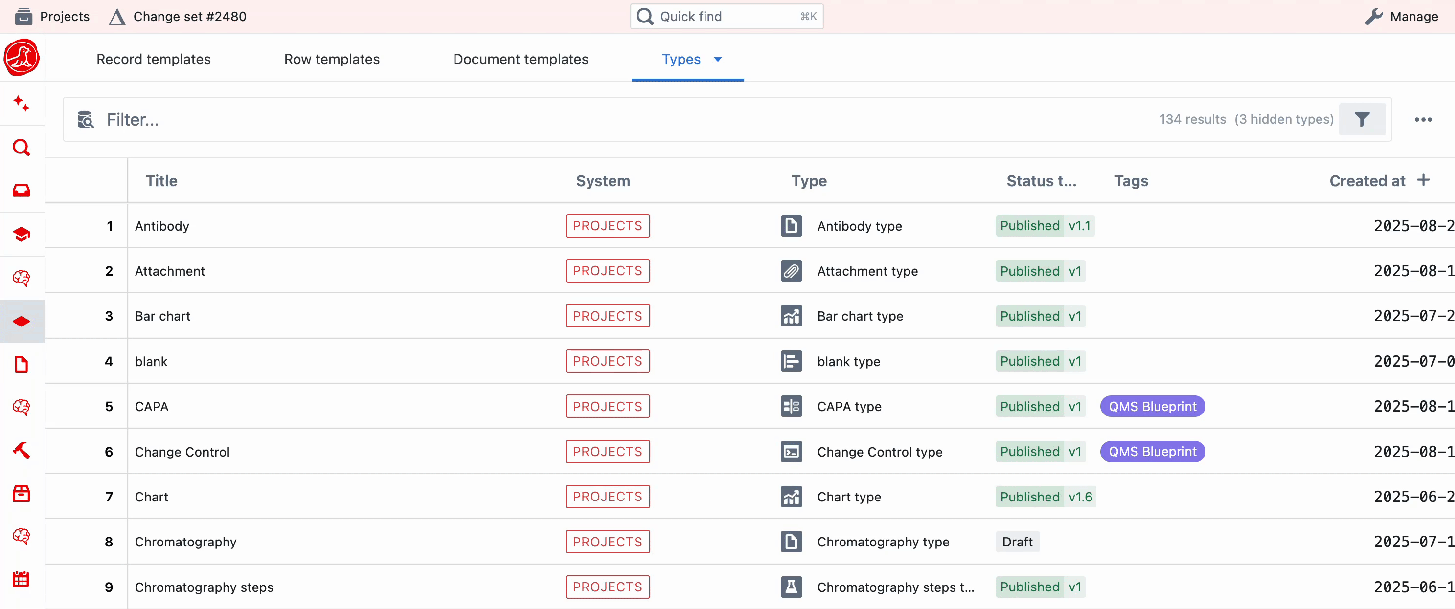 Create types into change sets Create types into change sets