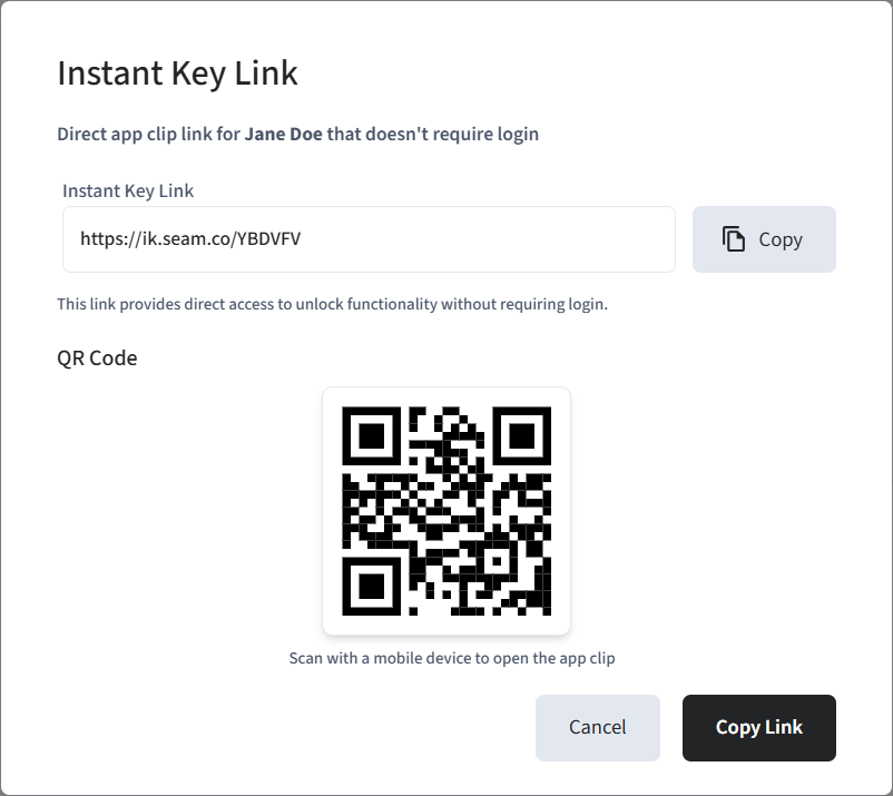 Share the Instant Key link with your user. With no app install required,
your user just taps to unlock.