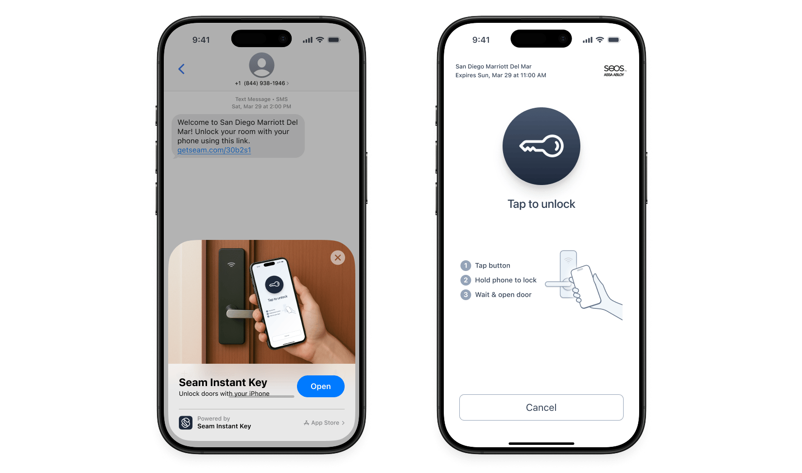 Send hotel guests Seam Instant Keys in a text message or email—No app
download required!