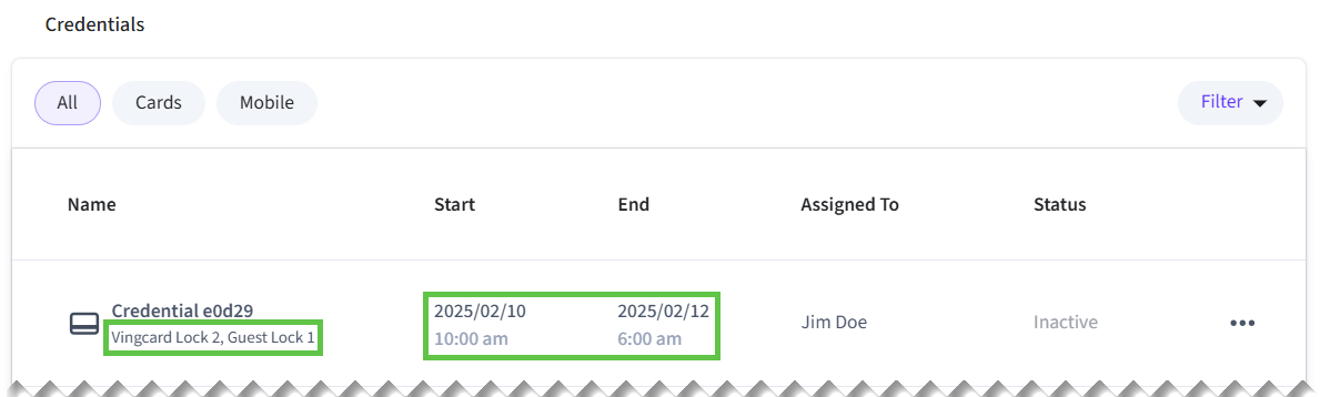 View the entrances and access schedule for the credential that you
created.