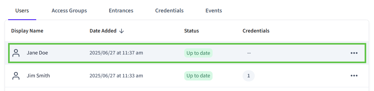 Click the new access system user that you created.