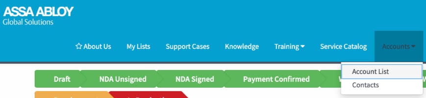 In the ASSA ABLOY Global Solutions Technology Partner Portal, click Accounts > Account List.