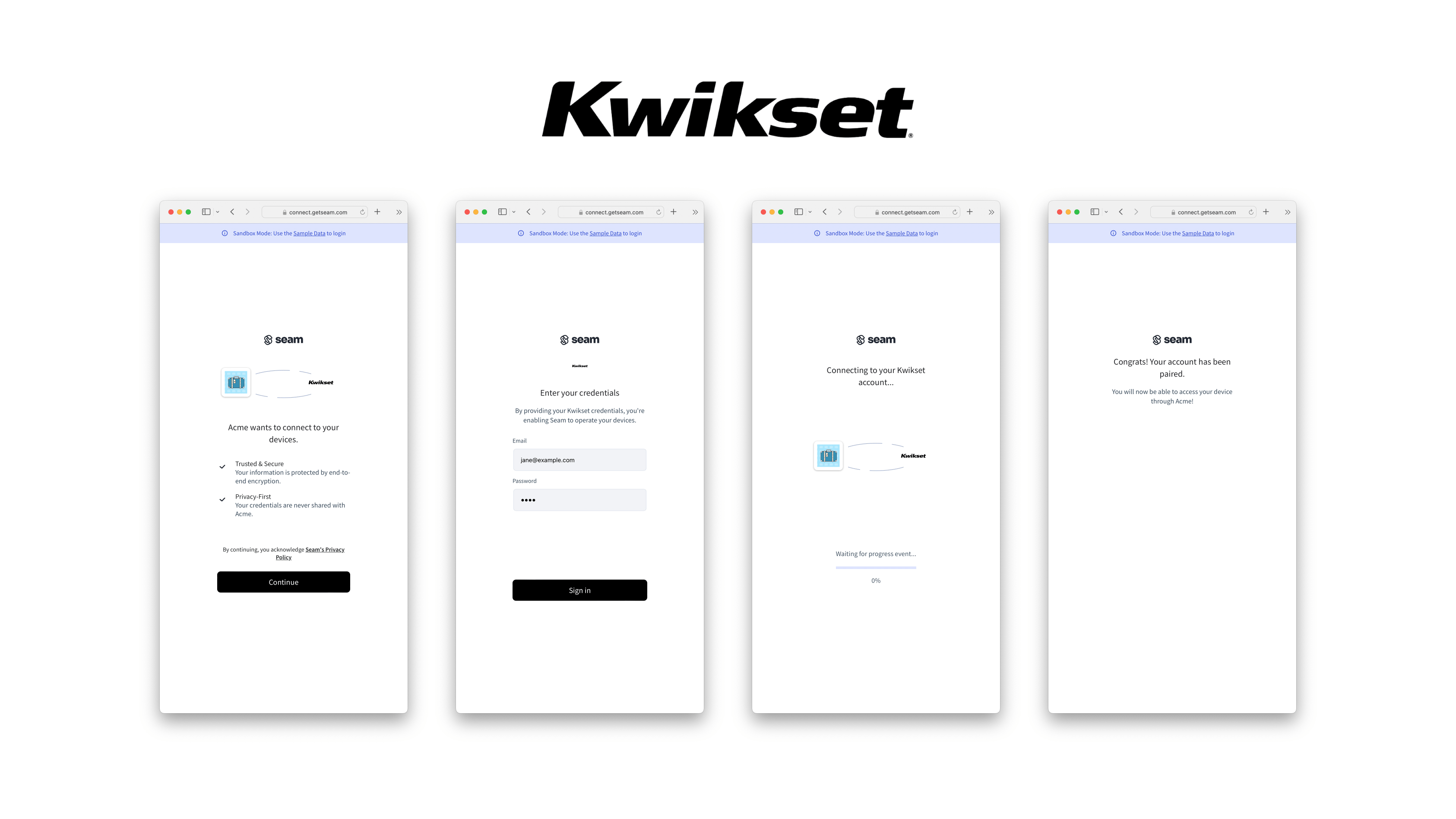 Seam Connect Webview flow to connect Kwikset account with Seam
