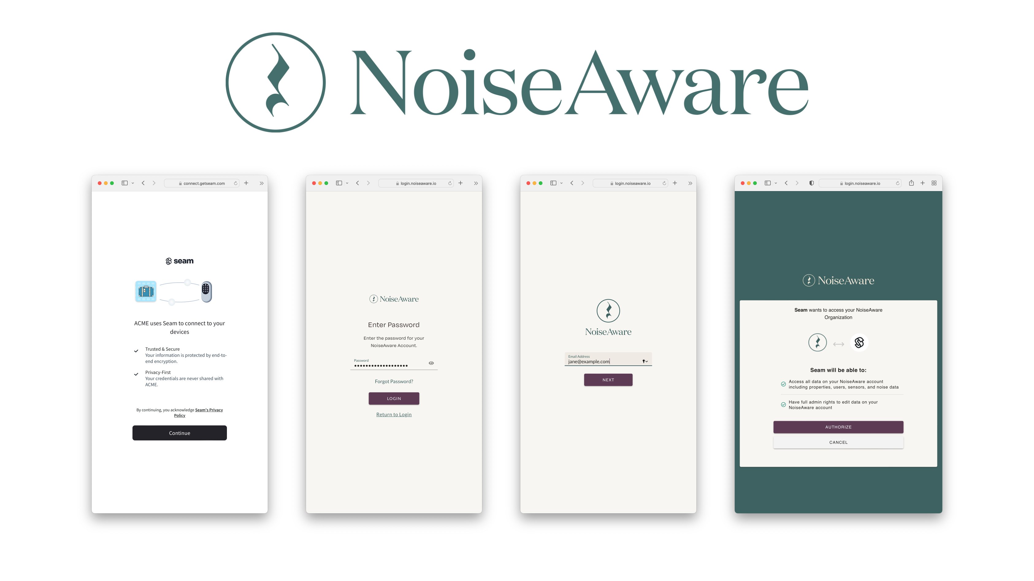 Seam Connect Webview flow to connect NoiseAware account with Seam