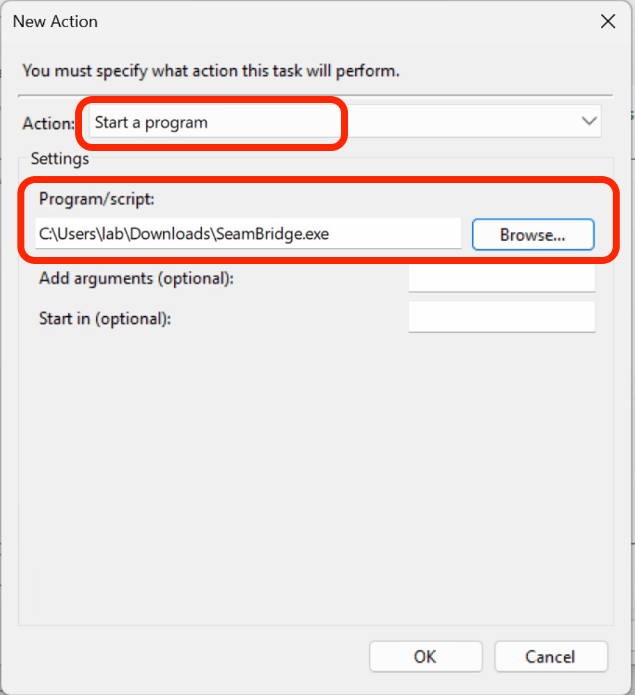 Task Properties - Actions tab