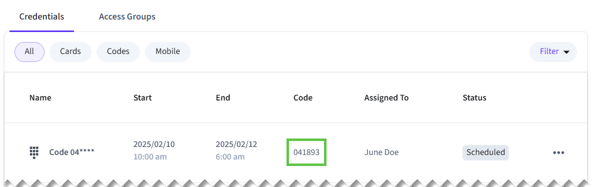 View the PIN code for the credential that you created.