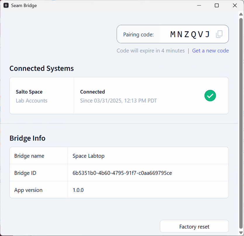 Seam Bridge displays information about the connections to on-premises
access systems.