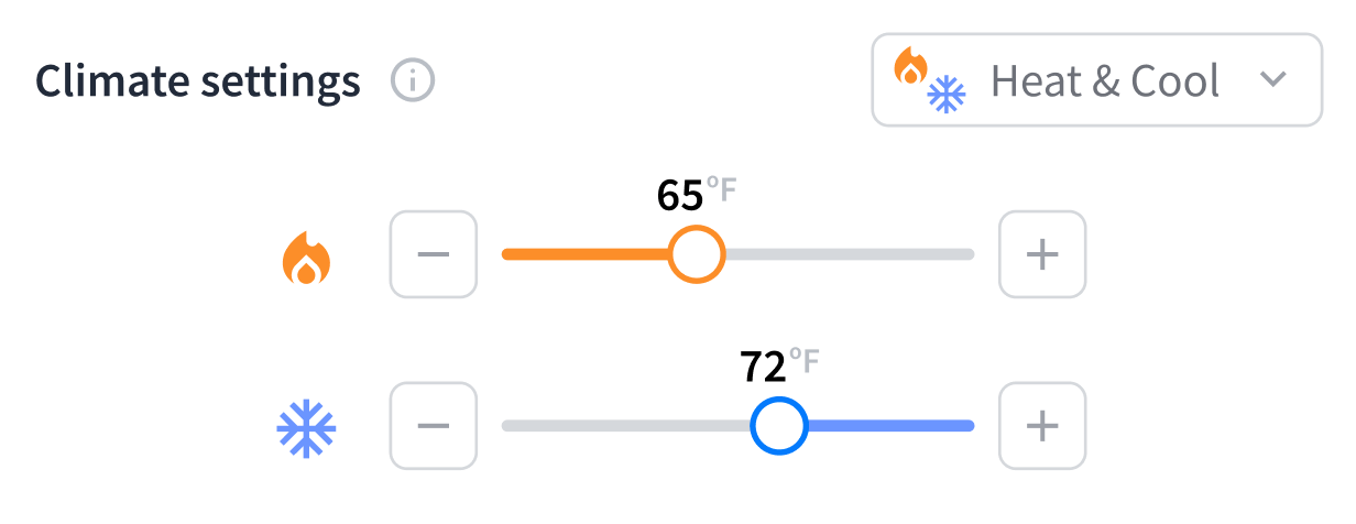 In heat-cool mode, the thermostat uses the heating and cooling set points as the target temperatures for turning on the heating and cooling systems, respectively.