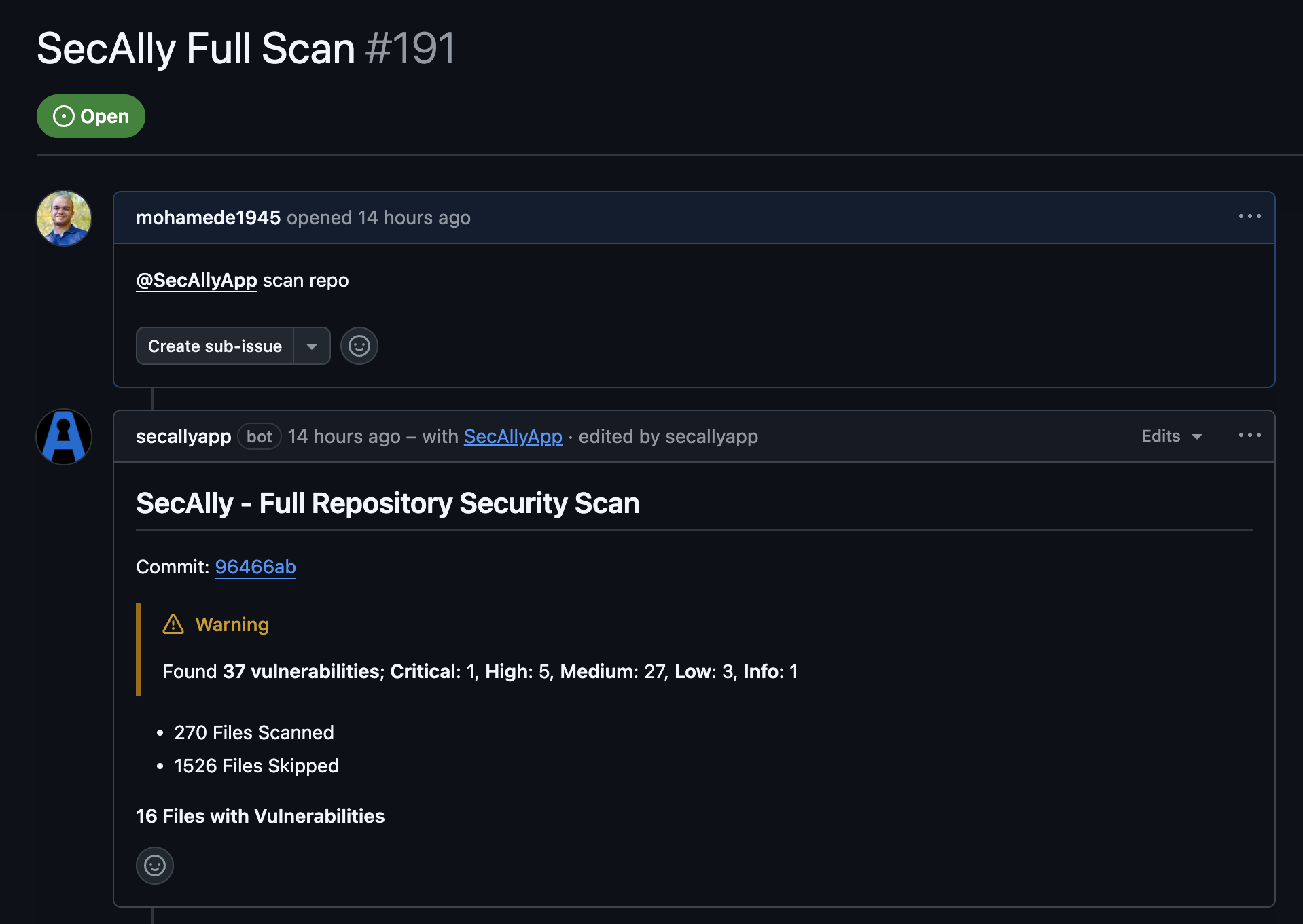 Full scan request and results