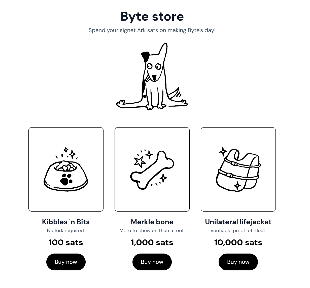 Screenshot of the Ark signet store