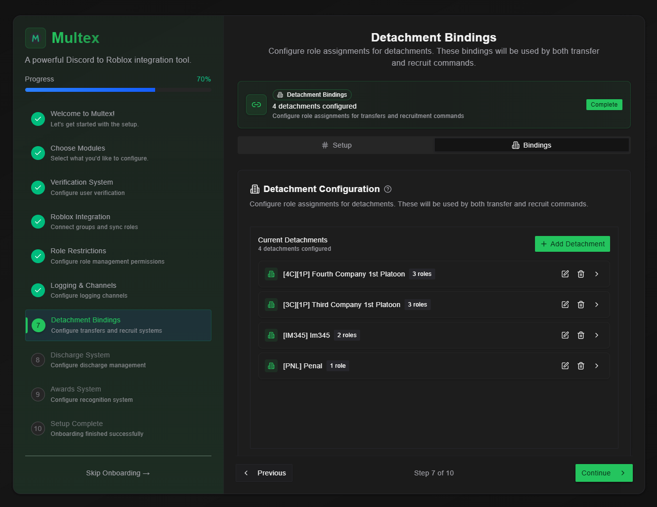 Detachment Setup - Multex Documentation