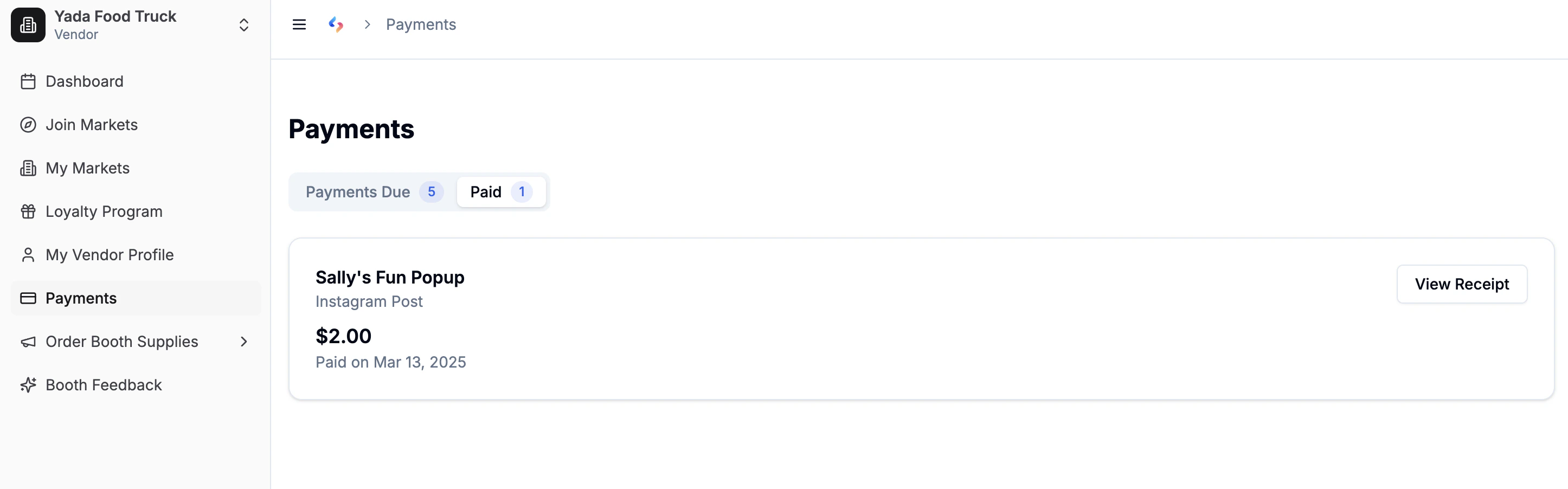 Payment history with receipt download