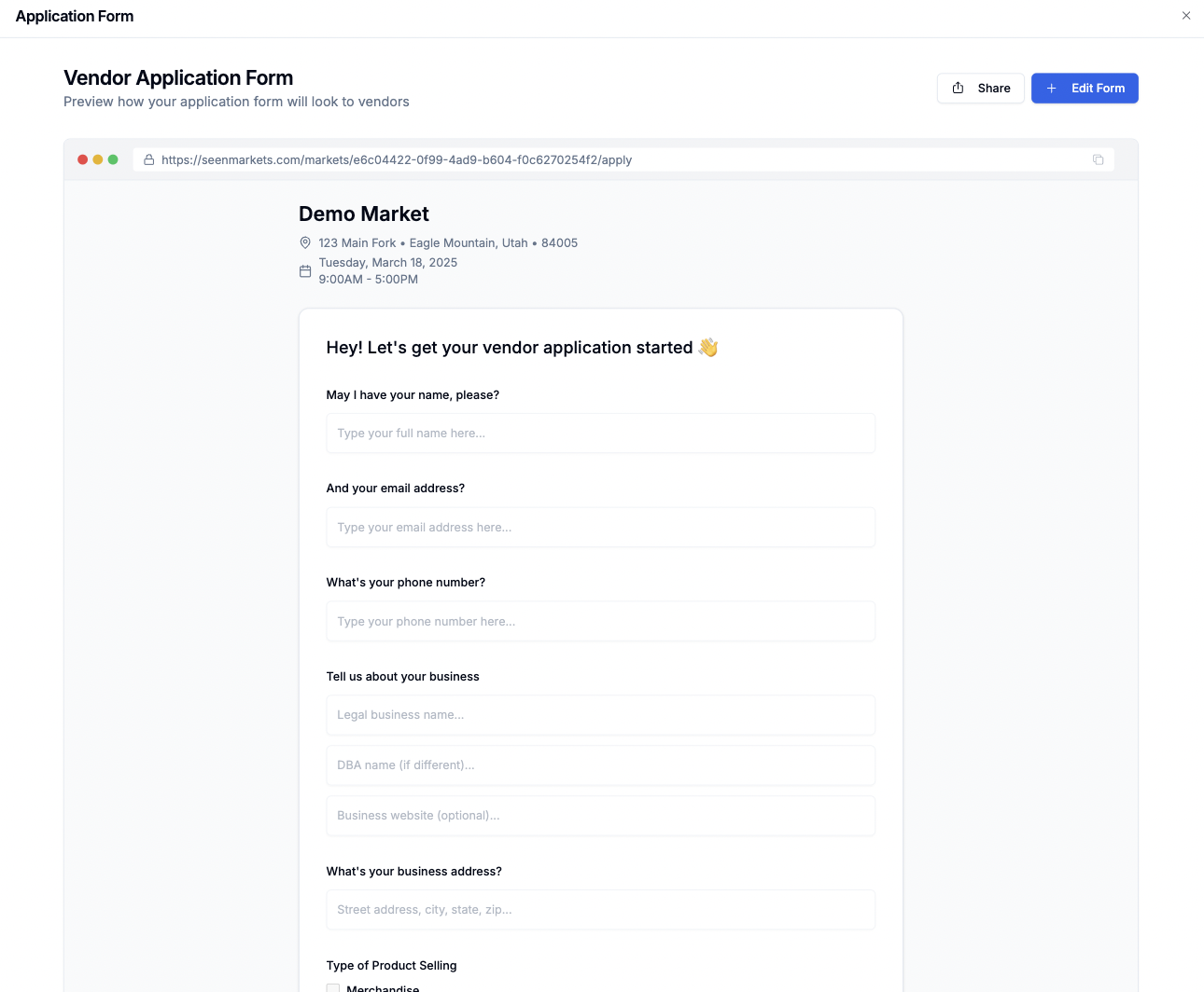 Application Form Preview