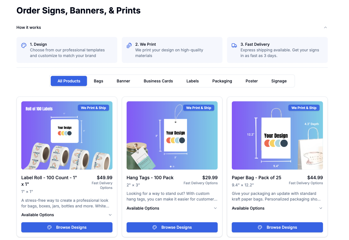 Print Shop Homepage