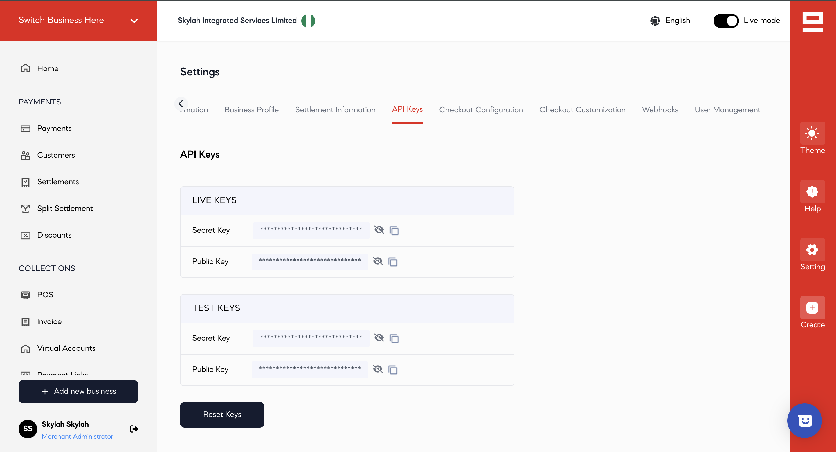image of seerbit settings page