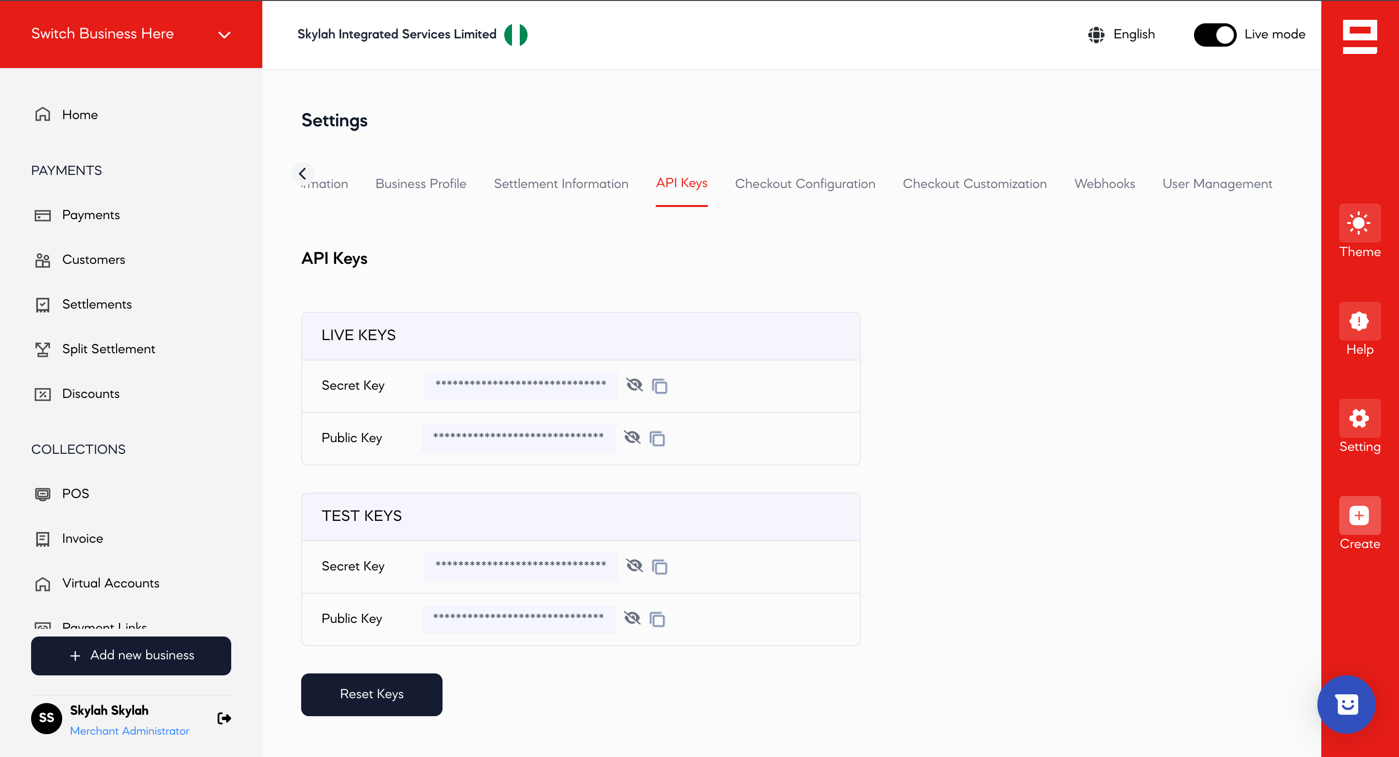 image of seerbit settings page