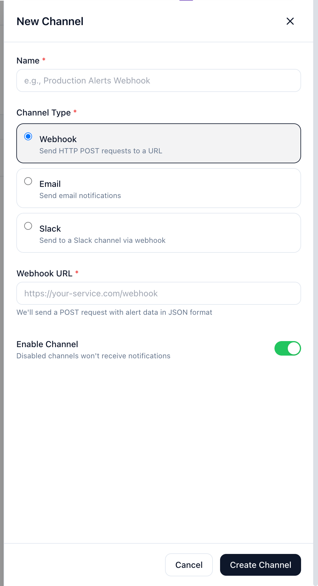 New Channel form