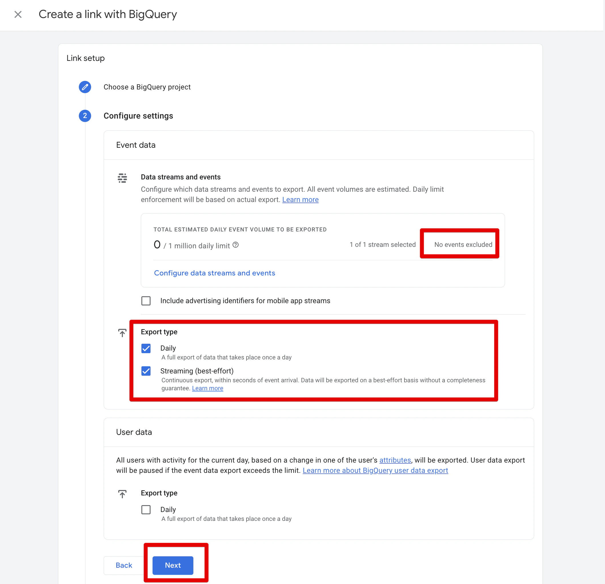 GA4 BigQuery link setup