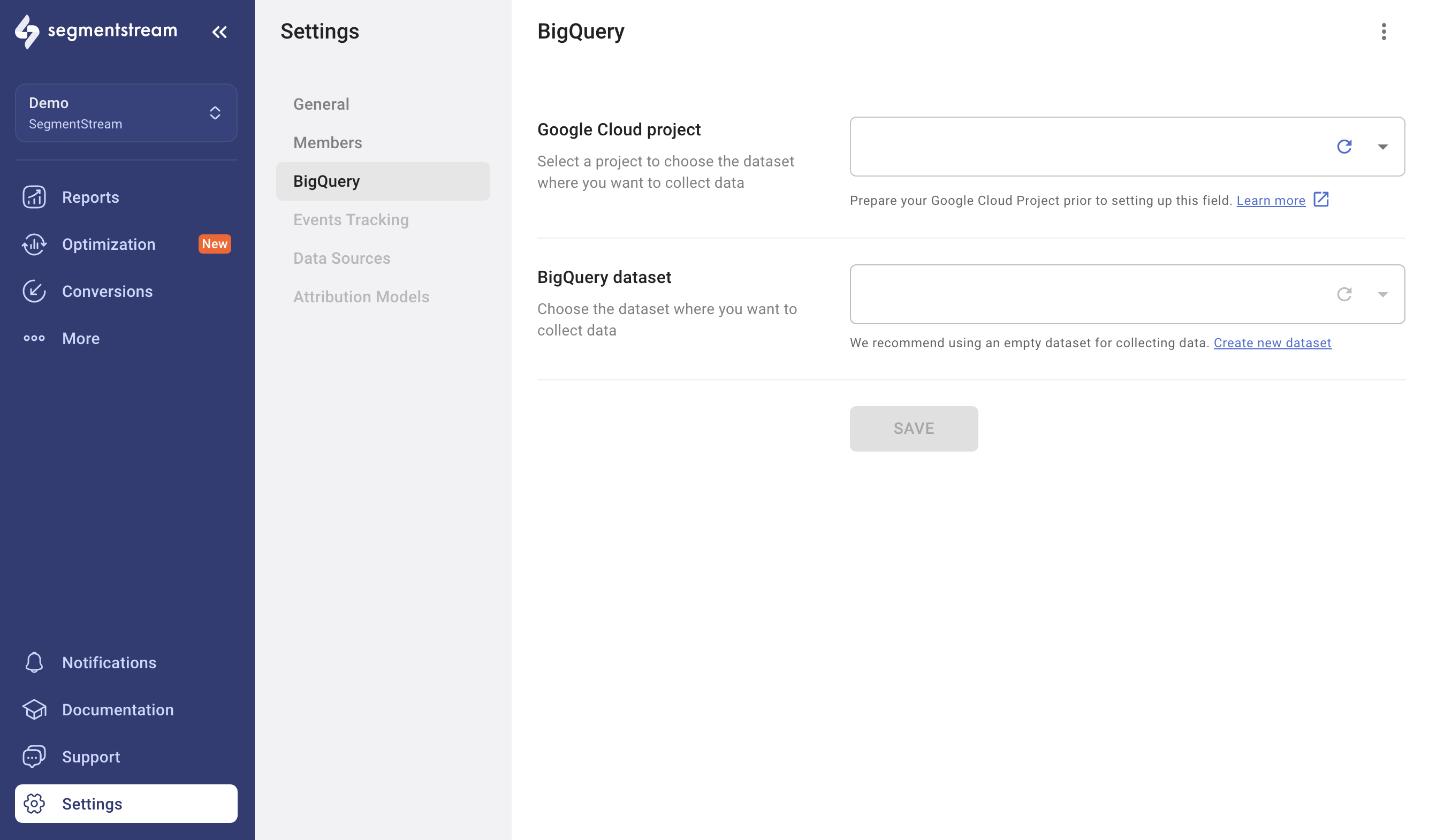 BigQuery connection form