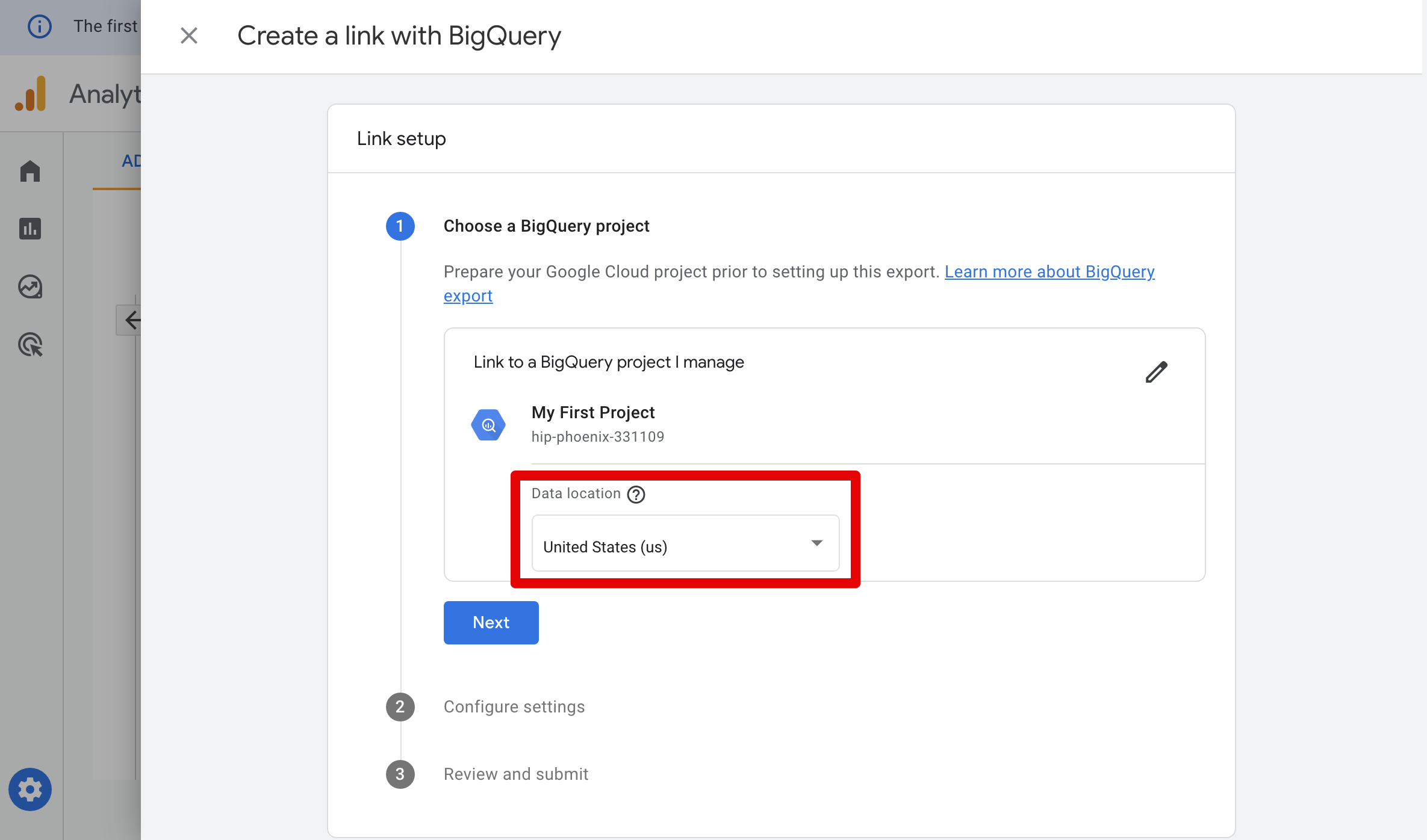 BigQuery data location warning