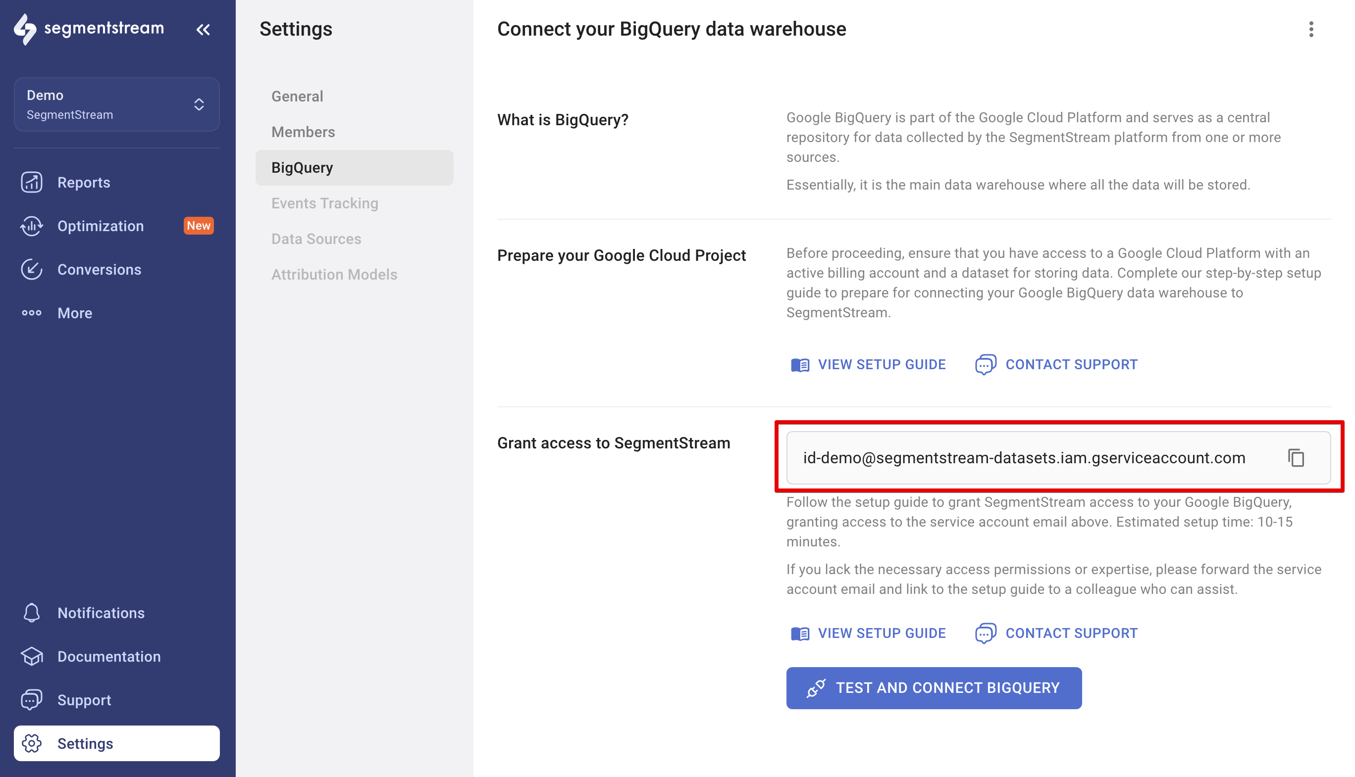 Grant BigQuery access to SegmentStream - SegmentStream
