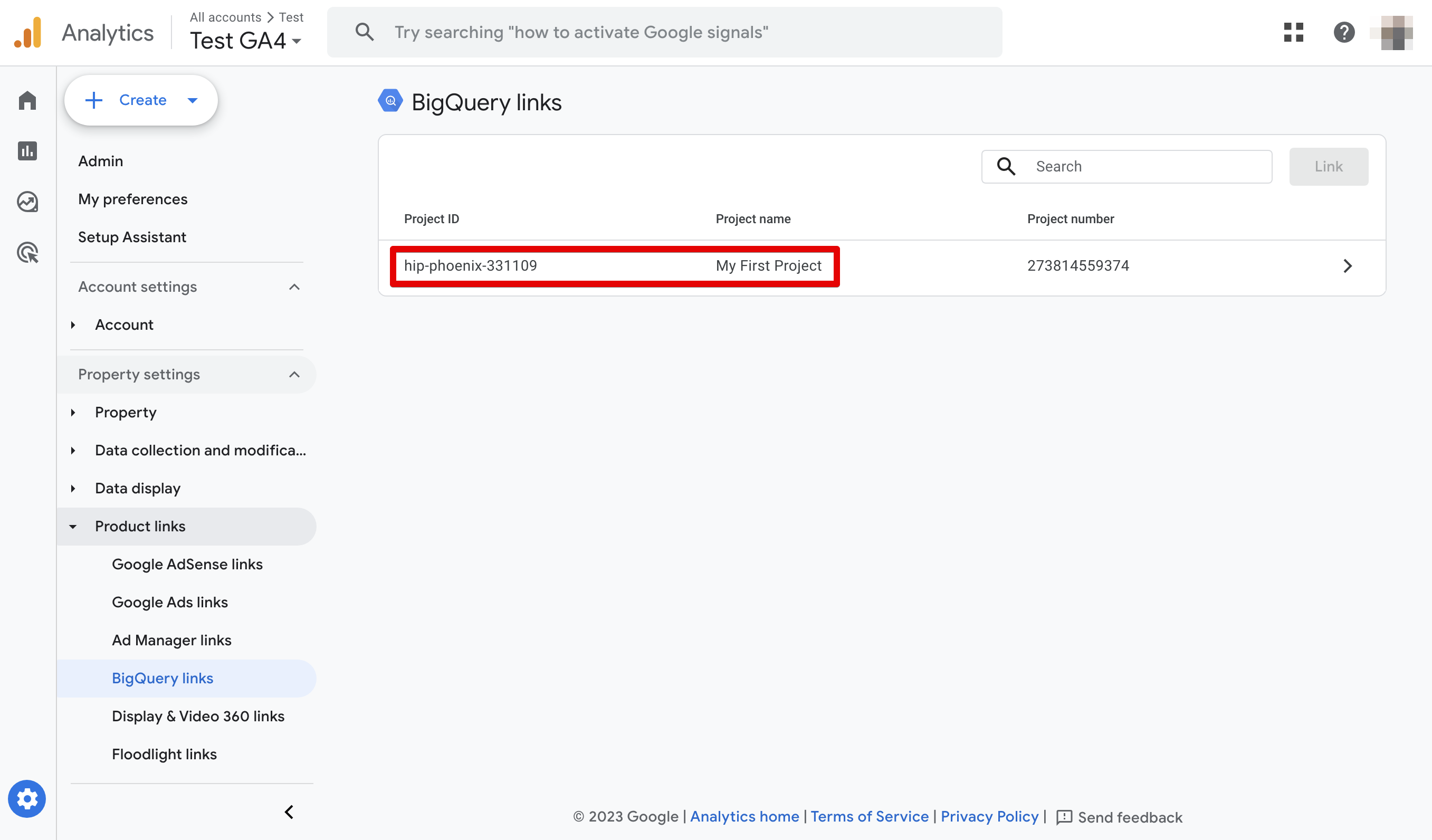 GA4 BigQuery linked project