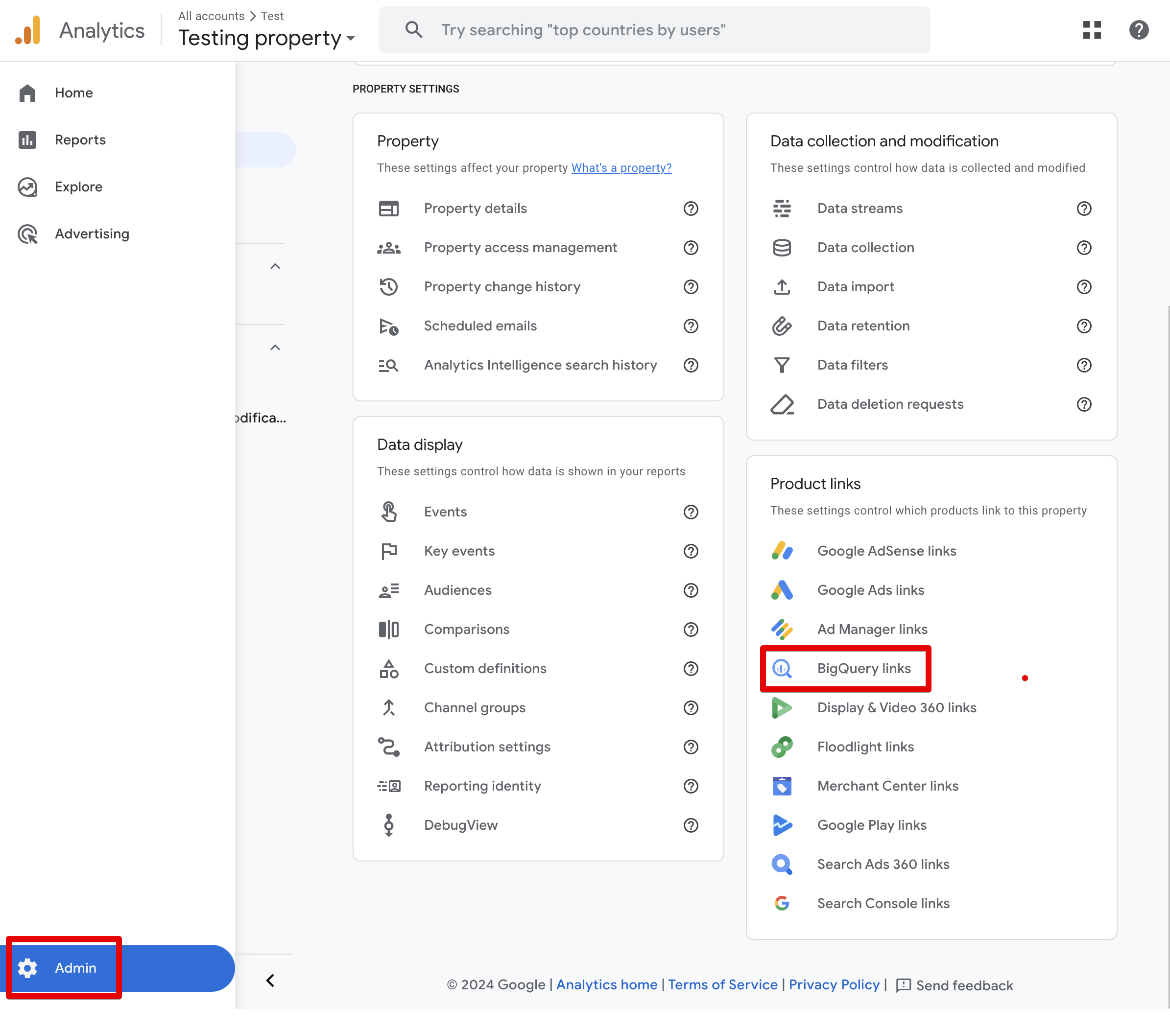 GA4 BigQuery links page