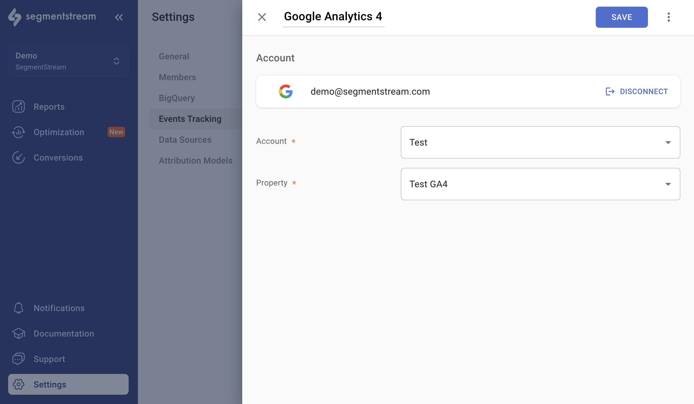 GA4 connection in SegmentStream