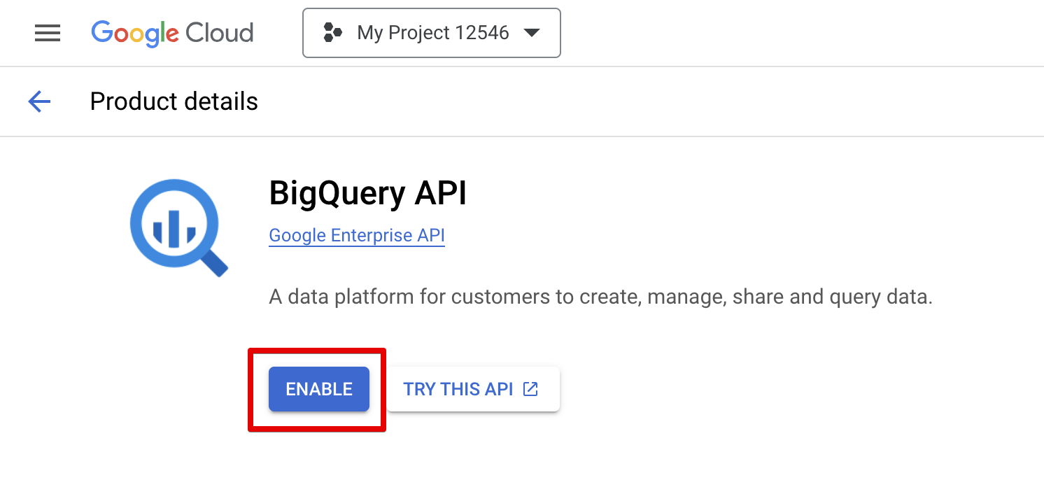 BigQuery API enable
