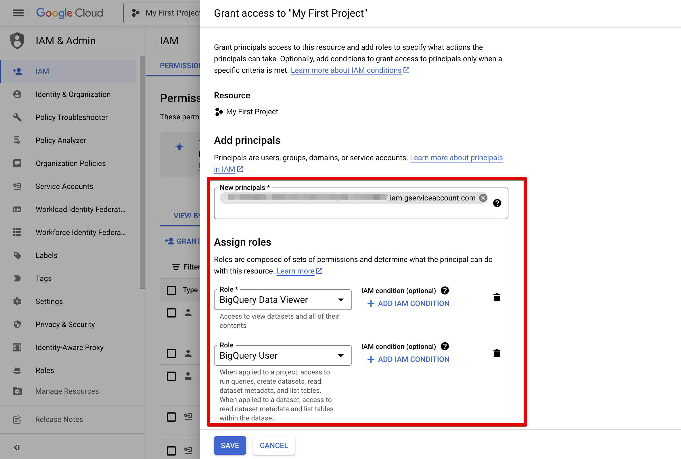 BigQuery roles configuration