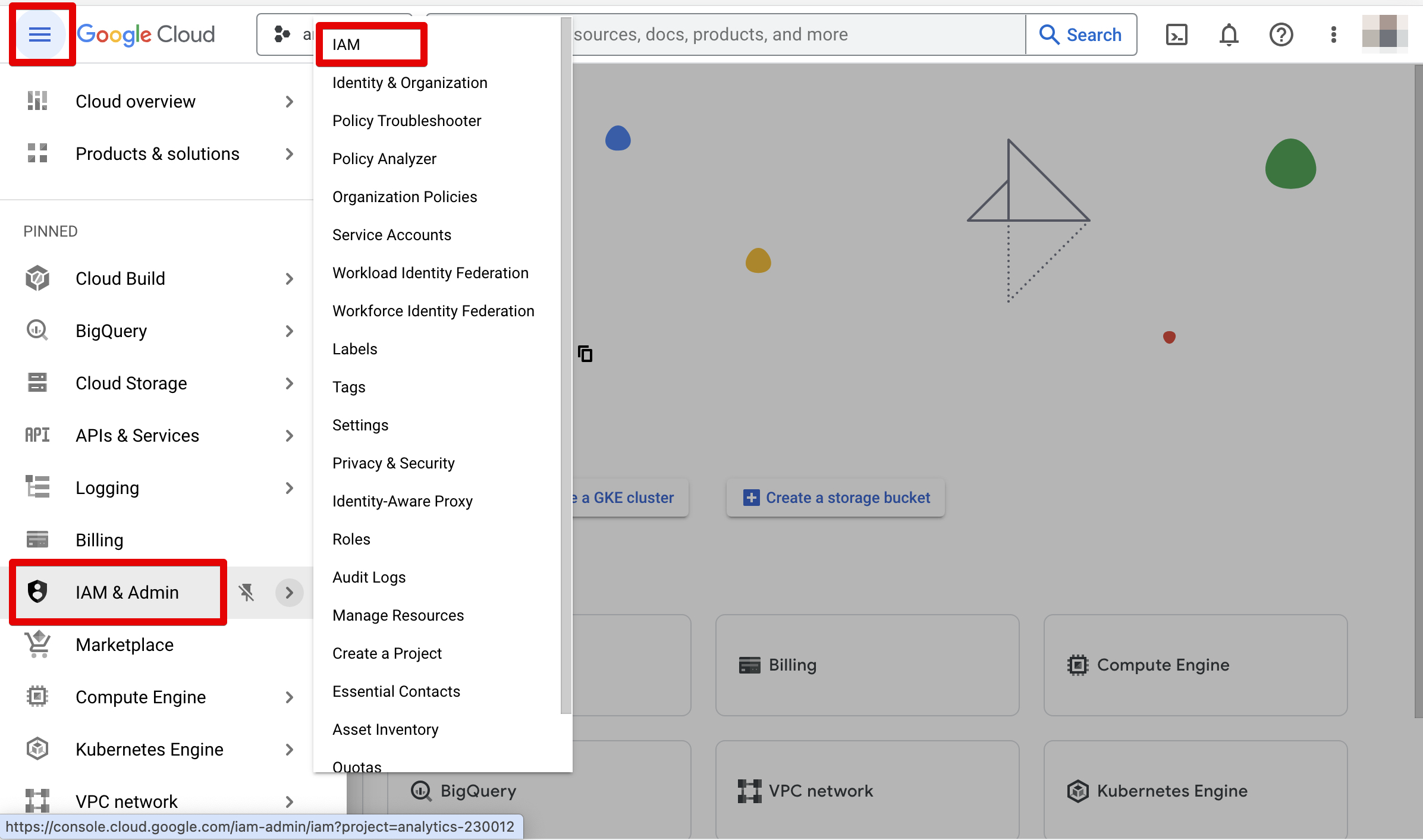 Google Cloud IAM admin page