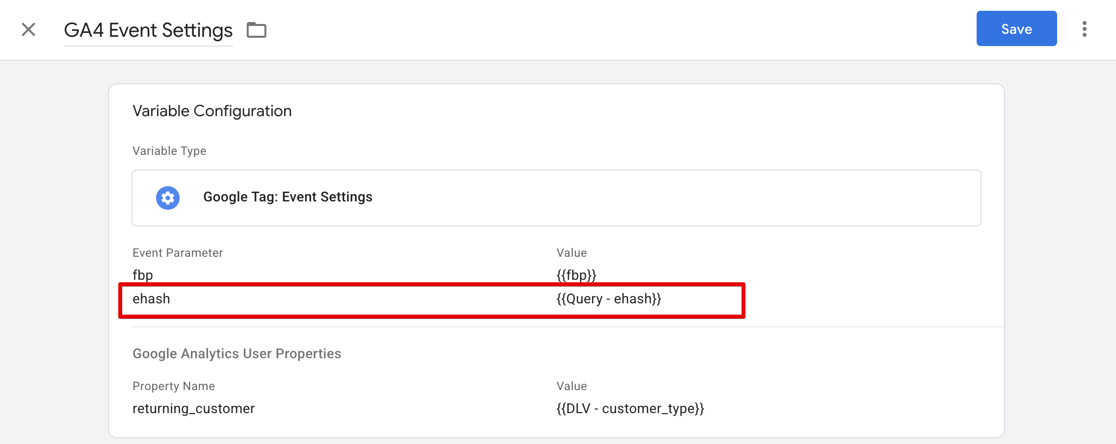 ehash event parameter