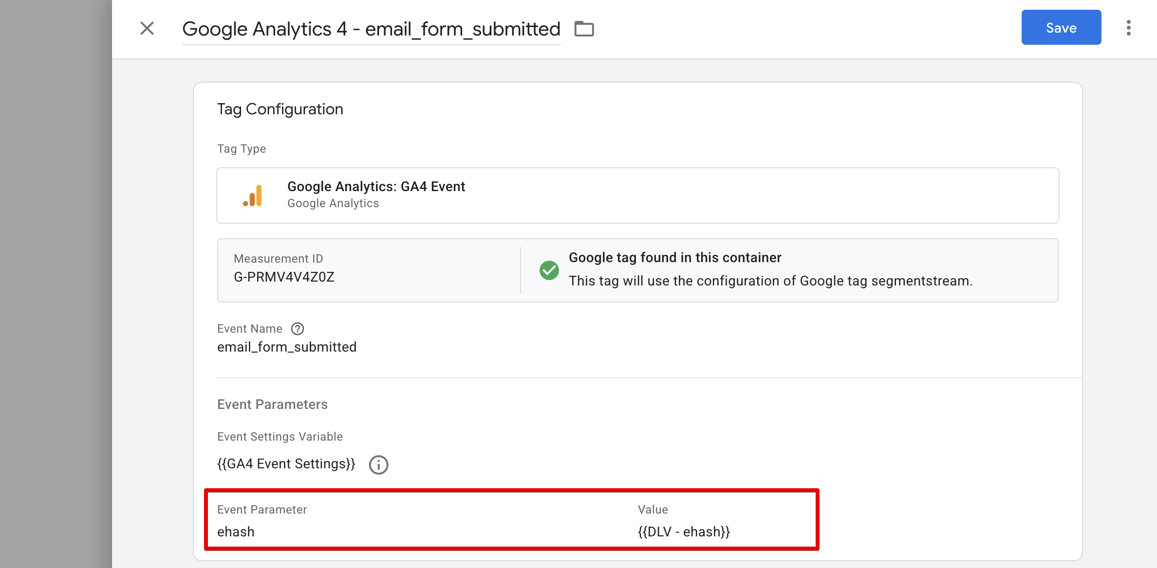 GA4 email form tag with ehash