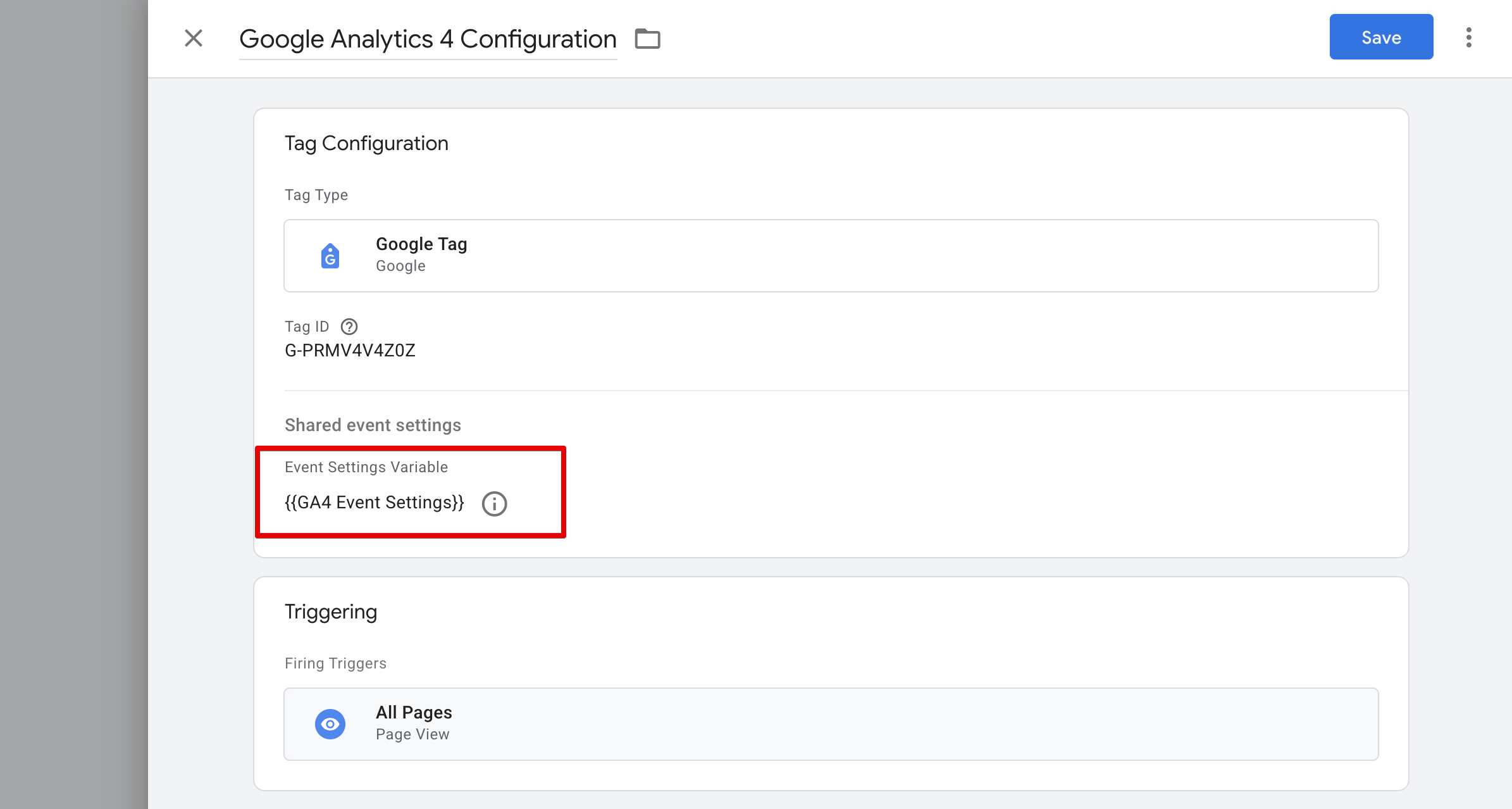 GA4 shared event settings