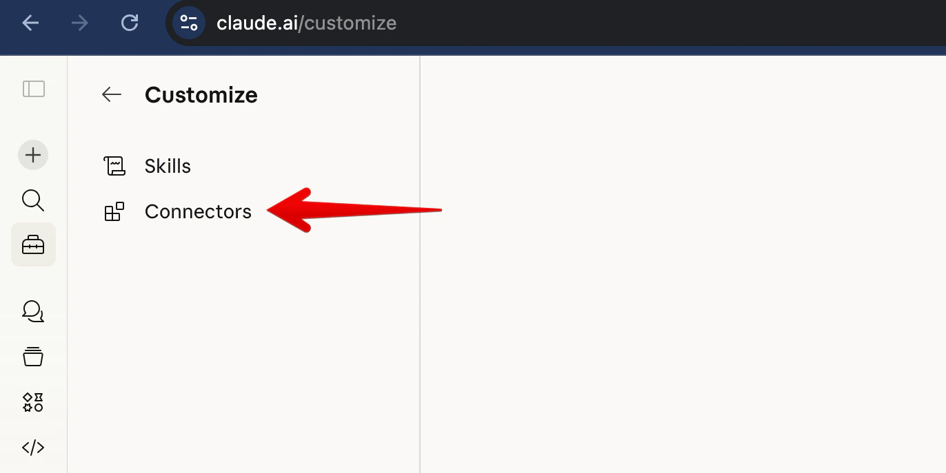 Customize page showing Skills and Connectors options