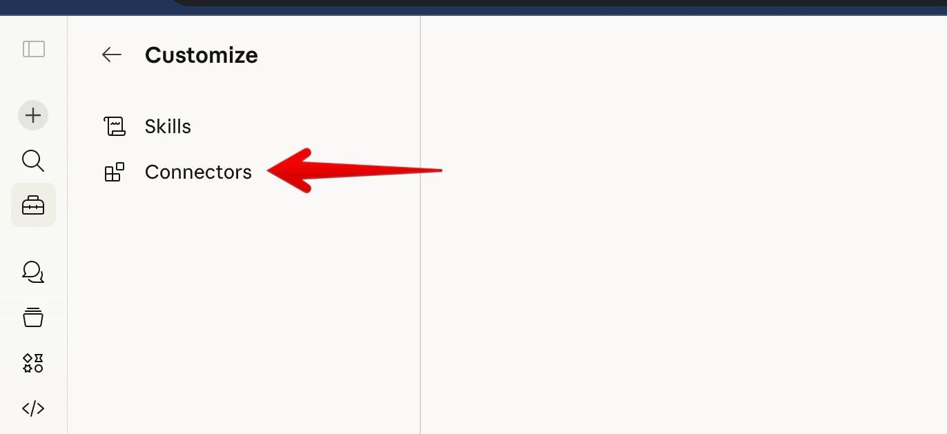 Customize page showing Skills and Connectors options