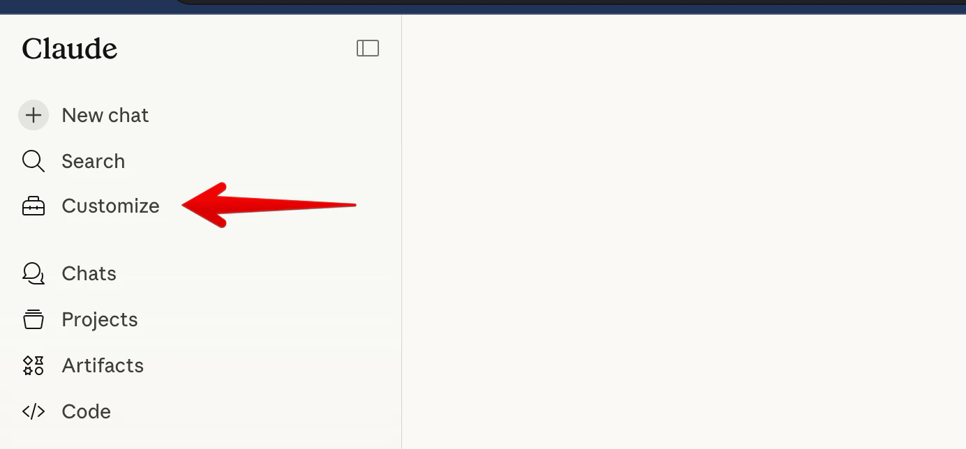 Claude sidebar with Customize highlighted