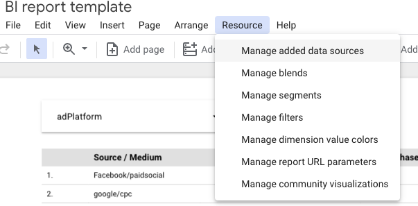 Data sources section