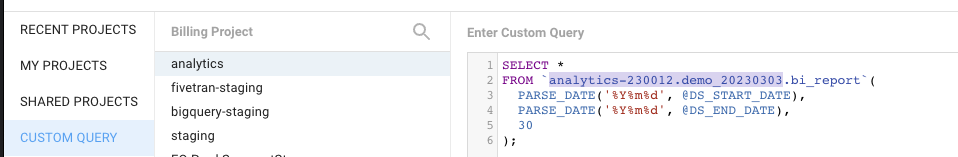 Project and dataset configuration