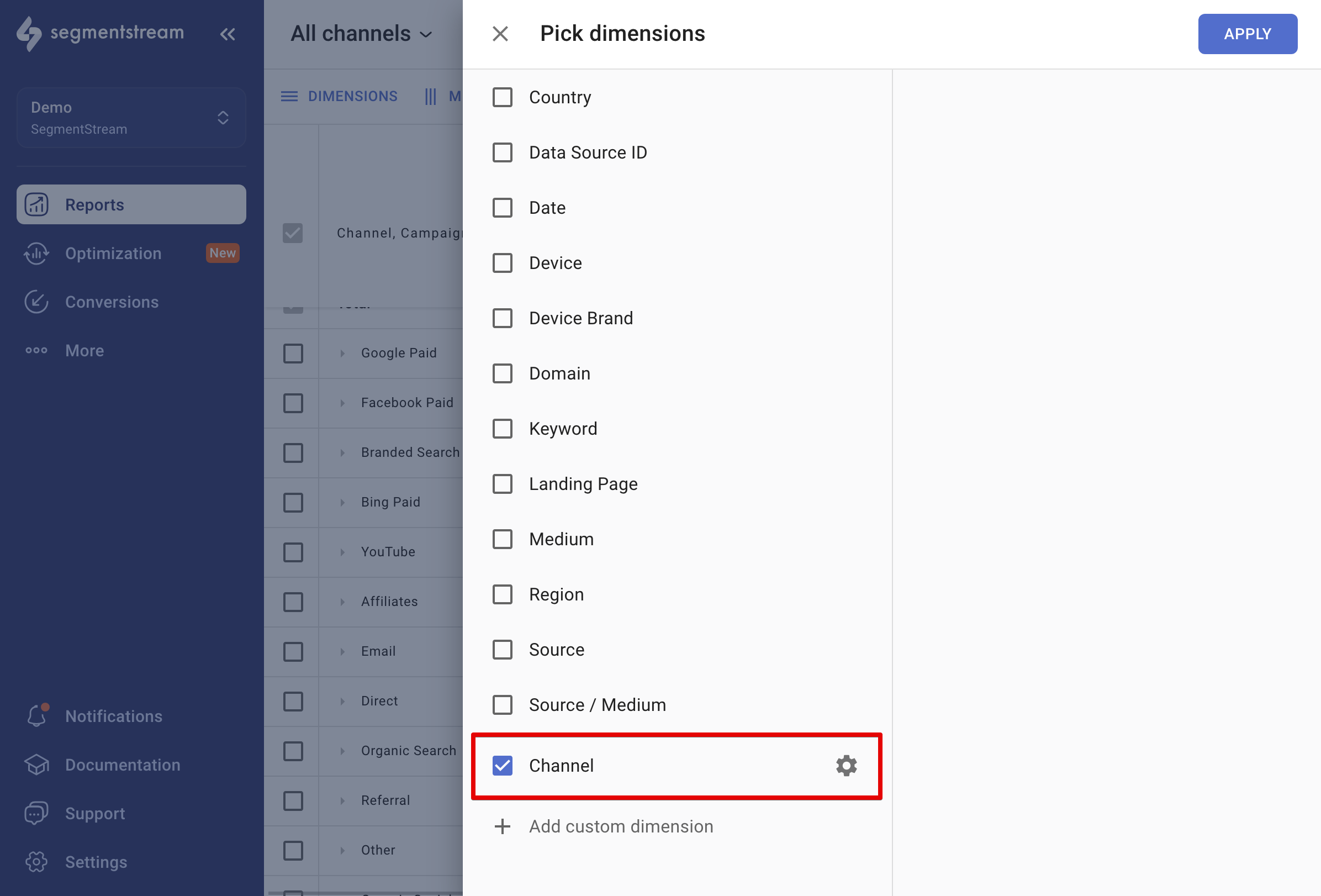 Custom dimensions - SegmentStream