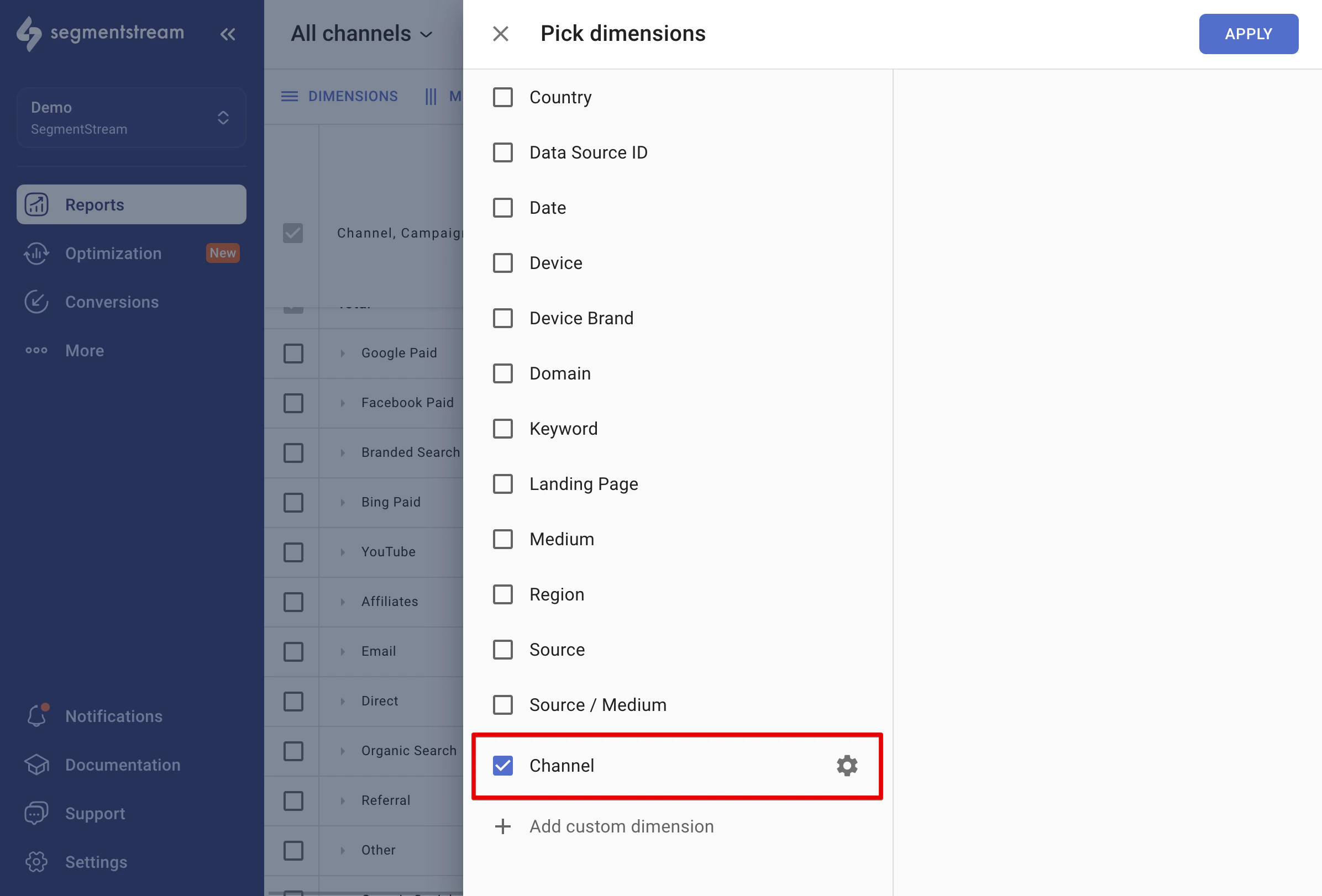 Custom dimensions in reports