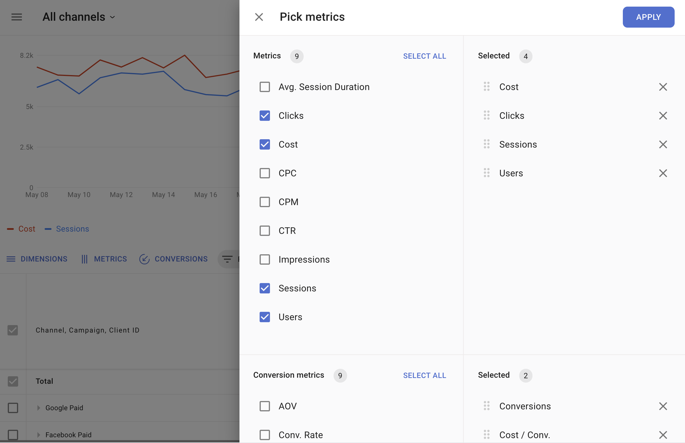 Metrics configuration