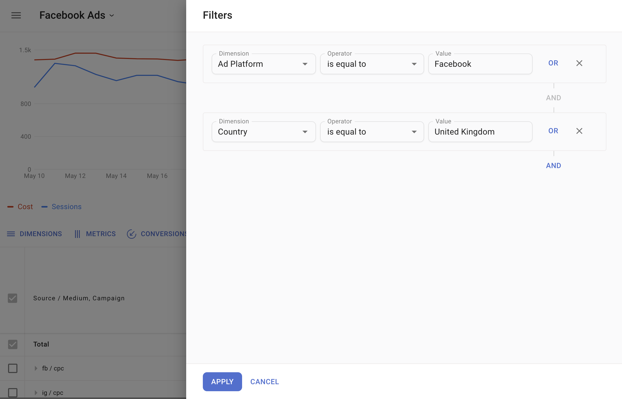 Dimension value filter