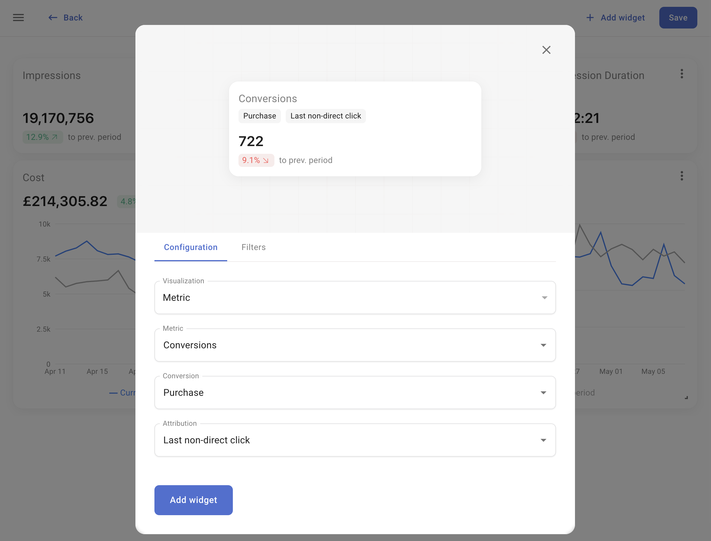 Widget configuration panel